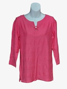 NWT Talbots Textured Hot Pink Lace-Up Neck Tunic Sz Small